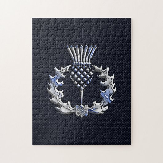 Chrome achtige koolstofvezel print Scottish Thistl Legpuzzel (Verticaal)