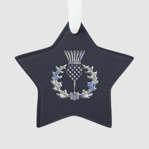 Chrome achtige koolstofvezel print Scottish Thistl Ornament