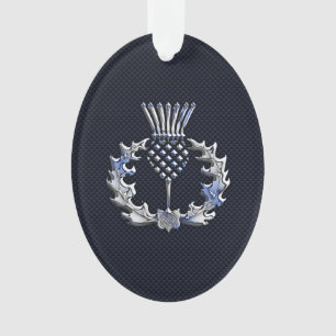 Chrome achtige koolstofvezel print Scottish Thistl Ornament