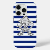 Chrome-achtige-piraat op het Nautical Stripes Deco Case-Mate iPhone Case (Achterkant)