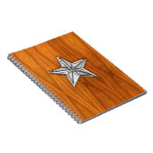 Chrome achtige scheepsster op teakhout fineer notitieboek (Rechterzijde)