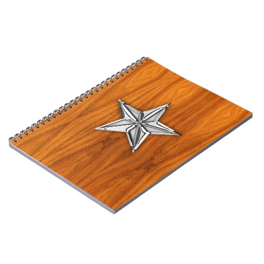 Chrome achtige scheepsster op teakhout fineer notitieboek (Linkerzijde)