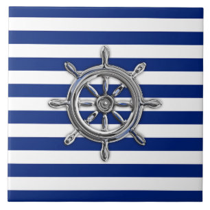 Chrome-achtige wiel op Nautische strepen Tegeltje