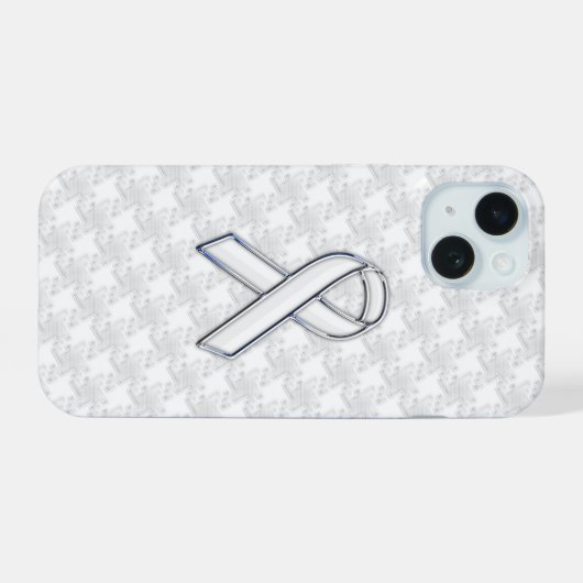 Chrome-achtige witte lintvoorlichting Houndstooth iPhone 15 Case (Achterkant horizontaal)