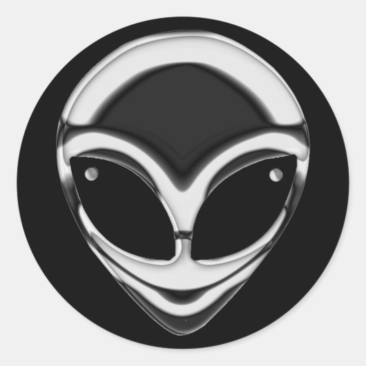 CHROME ALIEN HEAD RONDE STICKER (Voorkant)
