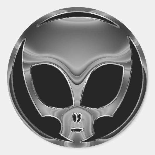 CHROME ALIEN HEAD RONDE STICKER (Voorkant)