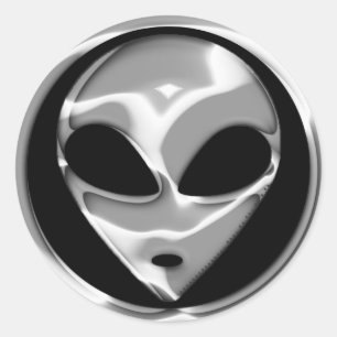CHROME ALIEN HEAD RONDE STICKER