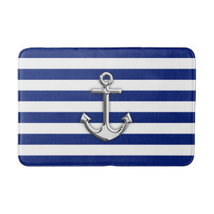 Chrome als Anchor Nautical Navy Blue Stripes Badmat