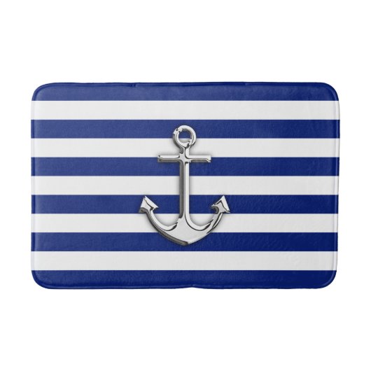Chrome als Anchor Nautical Navy Blue Stripes Badmat (Voorkant)