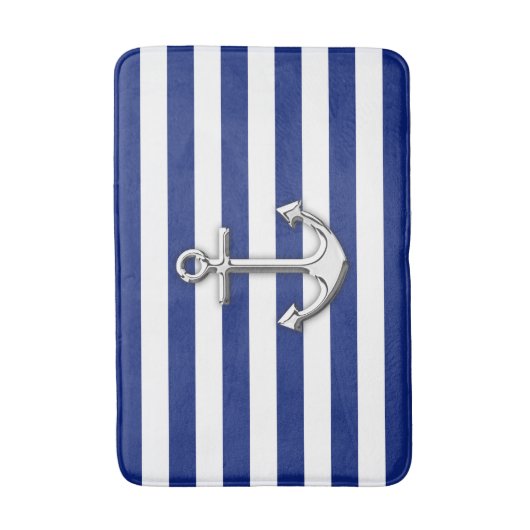 Chrome als Anchor Nautical Navy Blue Stripes Badmat (Voorkant Verticaal)