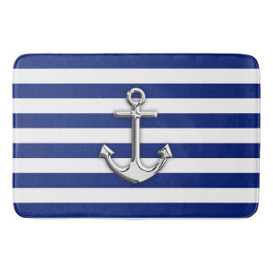 Chrome als Anchor Nautical Navy Blue Stripes Badmat