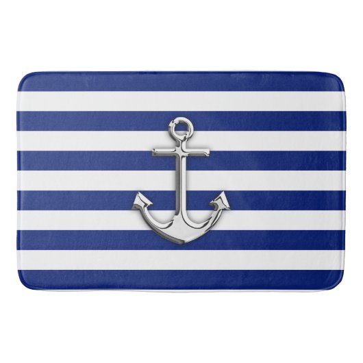 Chrome als Anchor Nautical Navy Blue Stripes Badmat (Voorkant)