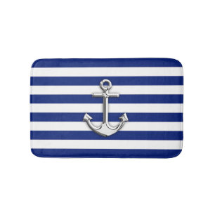 Chrome als Anchor Nautical Navy Blue Stripes Badmat