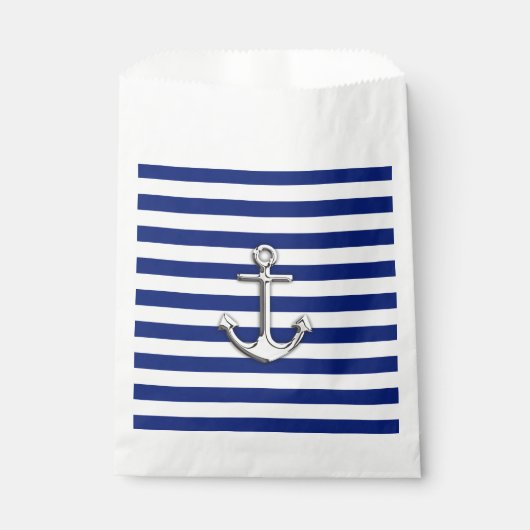 Chrome als Anchor Nautical Navy Blue Stripes Bedankzakje (Voorkant)