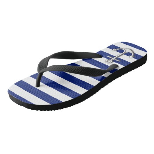 Chrome als Anchor Nautical Navy Blue Stripes Teenslippers (Schuin)
