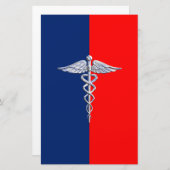 Chrome als Caduceus Medical Symbol League Decor Briefpapier (Voorkant / Achterkant)