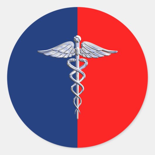 Chrome als Caduceus Medical Symbol League Decor Ronde Sticker (Voorkant)