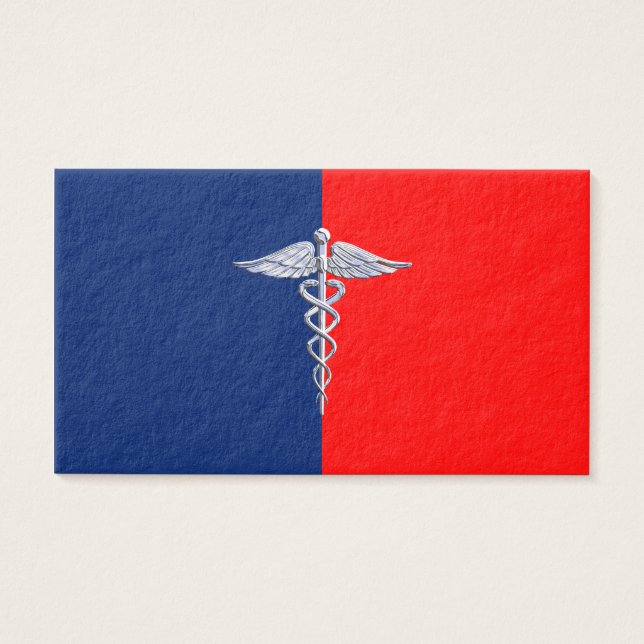 Chrome als Caduceus Medical Symbol League Visitekaartjes (Voorkant)