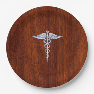 Chrome als Caduceus Medical Symbol Mahogany Print Papieren Bordje
