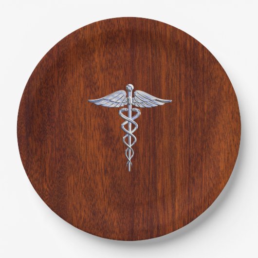 Chrome als Caduceus Medical Symbol Mahogany Print Papieren Bordje (Voorkant)