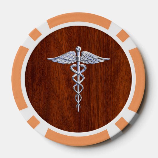 Chrome als Caduceus Medical Symbol Mahogany Print Poker Chips (Achterkant)