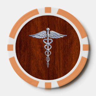Chrome als Caduceus Medical Symbol Mahogany Print Poker Chips