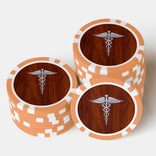 Chrome als Caduceus Medical Symbol Mahogany Print Poker Chips (Opstapeling)