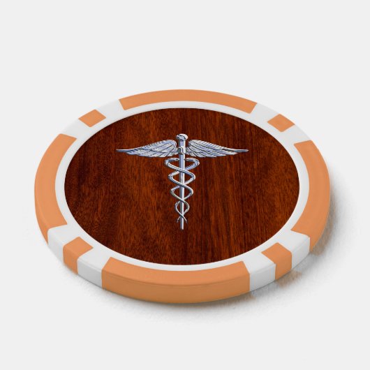 Chrome als Caduceus Medical Symbol Mahogany Print Poker Chips (Enkel)