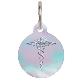 Chrome als Caduceus Medical Symbol Moeder Parell D Huisdierpenning