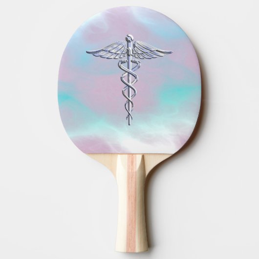 Chrome als Caduceus Medical Symbol Moeder Parell D Tafeltennisbatje (Achterkant)
