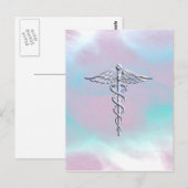 Chrome als Caduceus Medical Symbol Moeder Pearl Briefkaart (Voorkant / Achterkant)