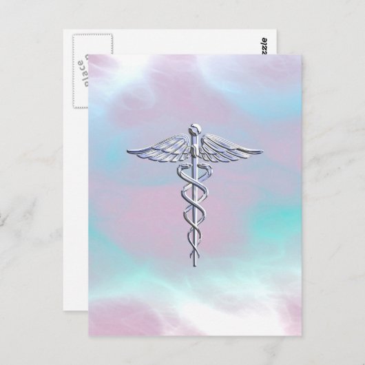 Chrome als Caduceus Medical Symbol Moeder Pearl Briefkaart (Voorkant / Achterkant)