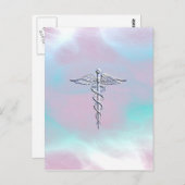 Chrome als Caduceus Medical Symbol Moeder Pearl Briefkaart (Voorkant / Achterkant)