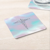 Chrome als Caduceus Medical Symbol Moeder Pearl Kartonnen Onderzetters (Schuin)