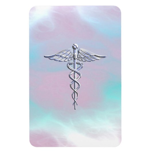 Chrome als Caduceus Medical Symbol Moeder Pearl Magneet (Verticaal)