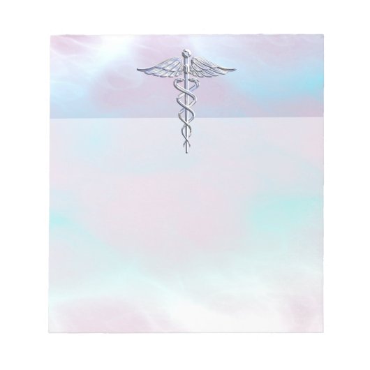 Chrome als Caduceus Medical Symbol Moeder Pearl Notitieblok (Voorkant)