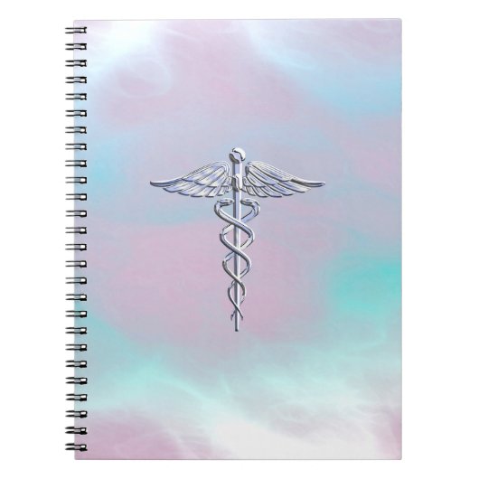 Chrome als Caduceus Medical Symbol Moeder Pearl Notitieboek (Voorkant)