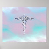 Chrome als Caduceus Medical Symbol Moeder Pearl Poster (Voorkant)