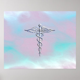 Chrome als Caduceus Medical Symbol Moeder Pearl Poster