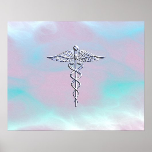 Chrome als Caduceus Medical Symbol Moeder Pearl Poster (Voorkant)