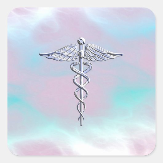 Chrome als Caduceus Medical Symbol Moeder Pearl Vierkante Sticker (Voorkant)