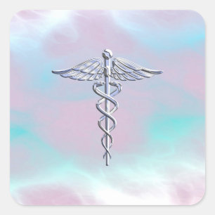 Chrome als Caduceus Medical Symbol Moeder Pearl Vierkante Sticker
