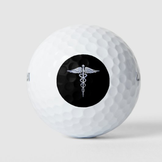 Chrome als Caduceus Medical Symbool Black Decor Golfballen (Voorkant)