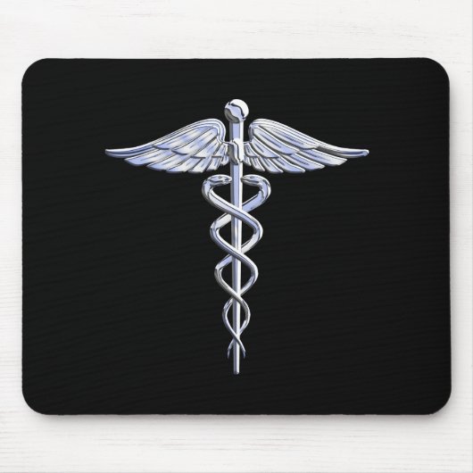Chrome als Caduceus Medical Symbool Black Decor Muismat (Voorkant)