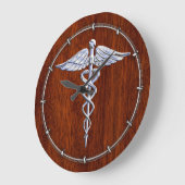 Chrome als Caduceus Medical Symbool Mahogany Decor Grote Klok (Hoek)