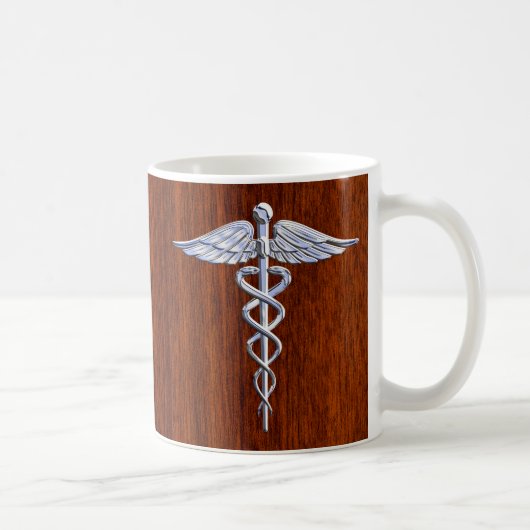 Chrome als Caduceus Medical Symbool Mahogany Decor Koffiemok (Rechts)