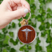 Chrome als Caduceus Medical Symbool Mahogany Decor Sleutelhanger (Hand)