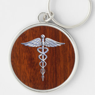 Chrome als Caduceus Medical Symbool Mahogany Decor Sleutelhanger
