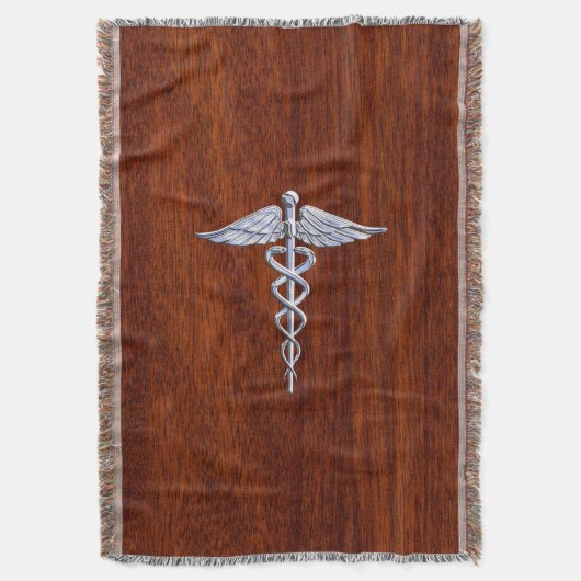 Chrome als Caduceus Medical Symbool Mahogany Style Deken (Voorkant Verticaal)