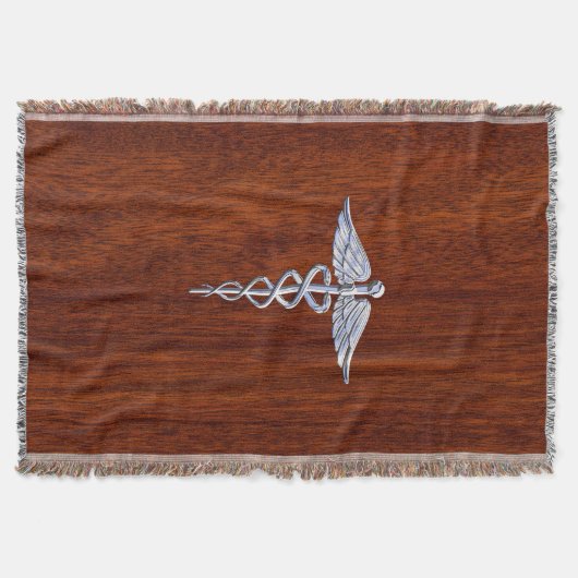 Chrome als Caduceus Medical Symbool Mahogany Style Deken (Voorkant)